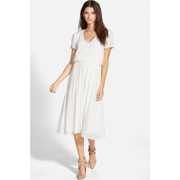 WAYF Nordstrom V-Neck Blouson Midi Dress in White Size Small Blogger Favorite - Picture 3 of 13